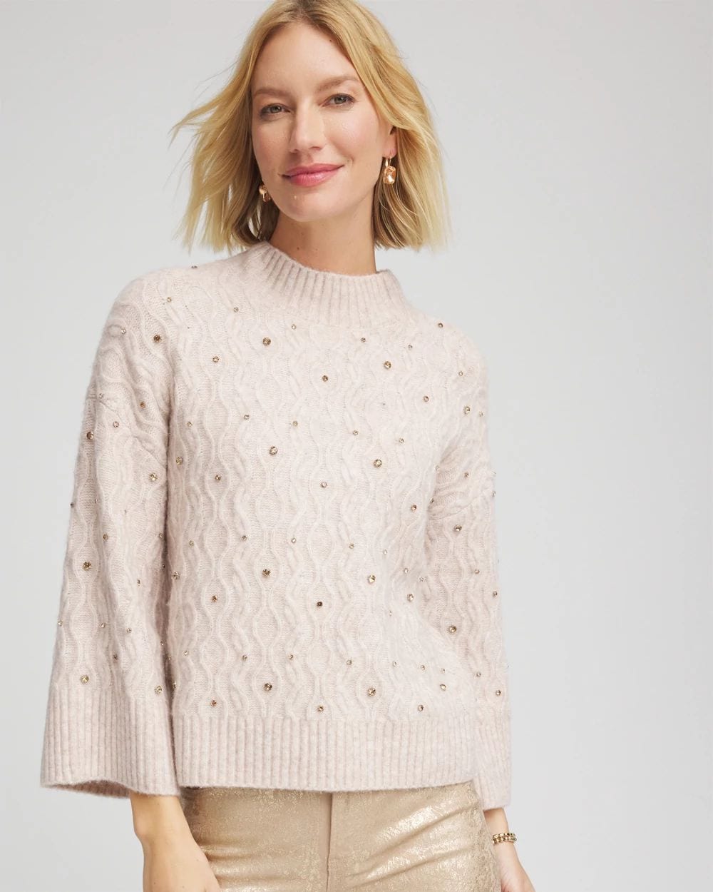 Sequined Cable Knit Sweater | Chico's